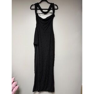 Oh Polly Maxi Dress Women 4 Black Excellent Beaded Pearl Open Back High Gown